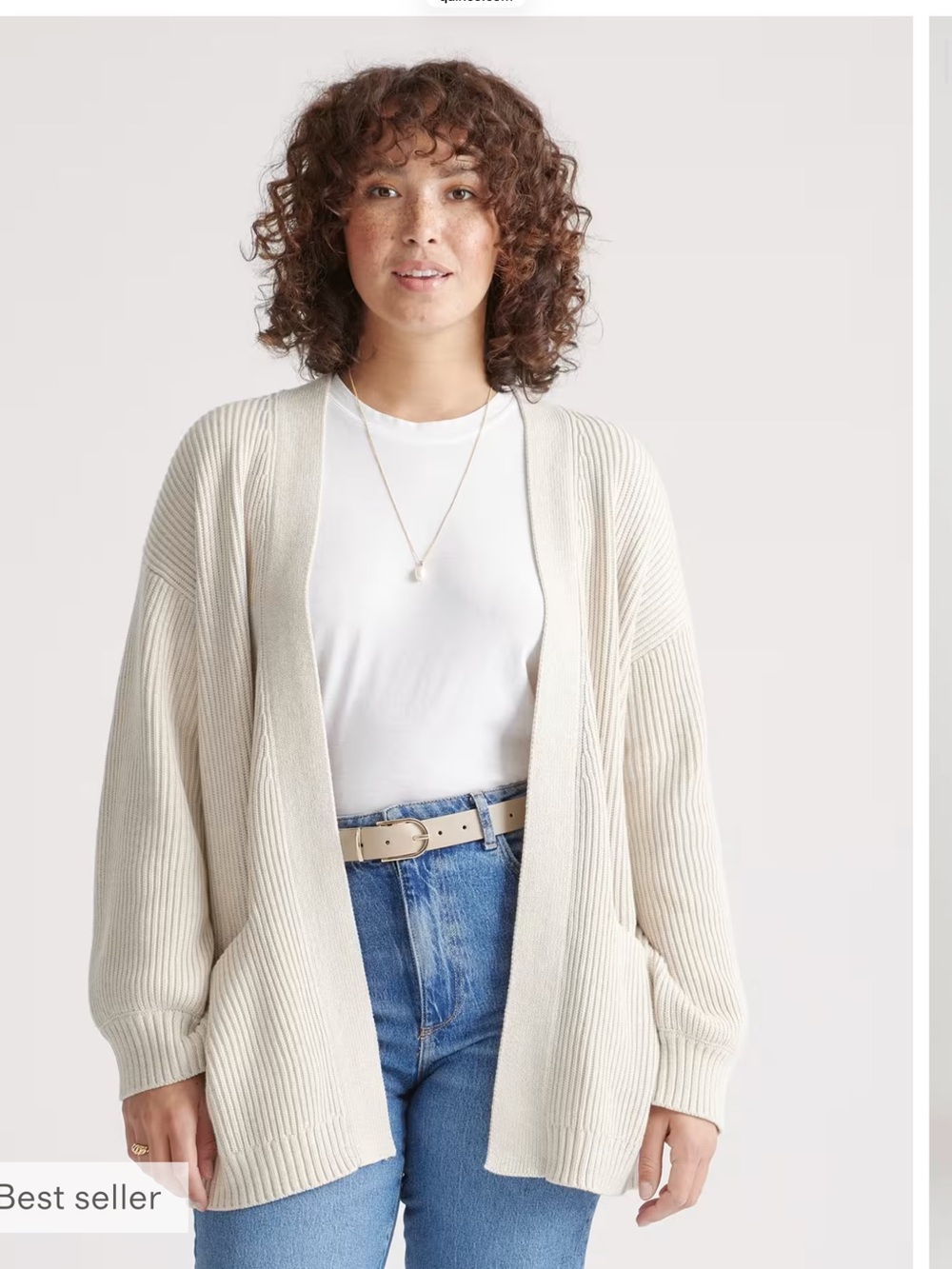 Quince Organic Cotton Oversized Cardigan Size M Beige